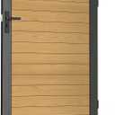 3x4 FT (34.8"x47.8") Aluminum Fence Gate Kit, Heavy-Duty Wood Grain Aluminum Gate with Decorative Cutout, Lock & Hinges, Left/Right Opening, Weather-Resistant for Yard, Garden, Backyard