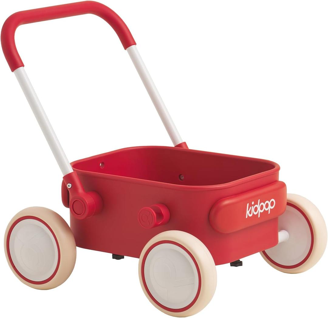 PULA Baby Push Walker with Wheels Toddler Wagon for First Learner Baby Toys 6-12 Months, 1 Year Old Birthday Gifts, Indoors and Outdoors (Red)