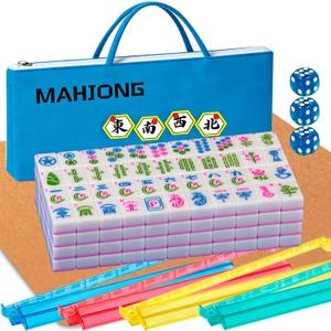 American Mahjong Set Pink 166 Mahjong Tile Set 1.2-inch American Mahjong Tile Set Equipped with Mahjong Racks with Pushers Mahjong Table Mat Mahjong Set Storage Bag