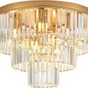 10-Light Gold Crystal Ceiling Light 21.65" Modern Crystal Ceiling Light Fixture 3-Tier Luxury K9 Crystal Flush Mount for Dining Room Kitchen Island Living Room Bedroom Entryway