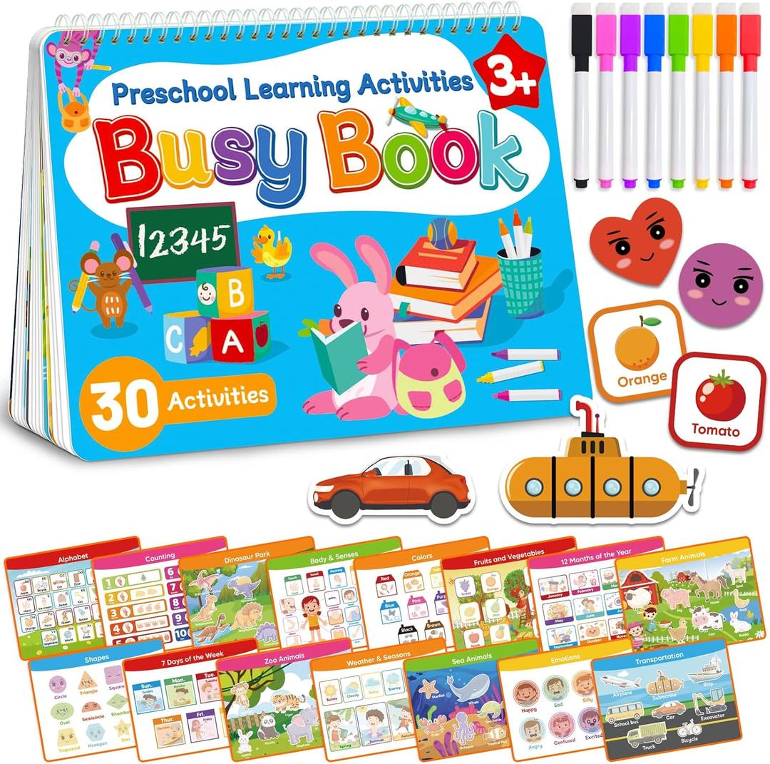 Busy Book for Toddlers - Preschool Learning Activities, Tracing Coloring Activity Books for Kids Ages 3-5, Montessori Autism Sensory Travel Educational Toys, Gifts for 3 and Up Year Old Boy Girl