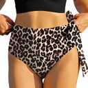 ZAFUL Women High Waisted Bikini Bottoms Ruched Swimsuit Bottom Tummy Control Bathing Suit Bottoms (Medium, 99-leopard)