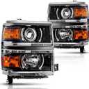 Torchbeam Projector Headlight Assembly Replacement OE Headlamp Compatible with 2014 2015 Chevy Silverado 1500 LTZ/High Country Amber Reflector Chrome Housing Driver and Passenger Side