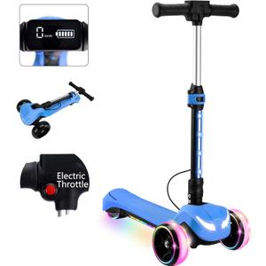 24V Electric Scooter for Kids w/150W Powerful Motor, Thumb Throttle, LCD Screen, Bluetooth, Light-Up Stem Deck & Wheels, 3 Adjustable Heights, 5MPH Safe Speed, 3 Wheel Electric Scooter for Kids