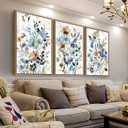 arteWOODS Flowers Framed Wall Art - Colorful Wildflower Canvas Pictures Wall Decor Botanical Painting Artwork Elegant Floral Prints for Living Room Bedroom Home Decor 36 x 24in * 3 Natural Wood Frame