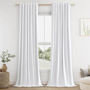 Guken White Linen Blackout Curtains 90 Inch Length 2 Panels Set for Living Room Bedroom Back Tab Thermal Insulated 100% Black Out Linen Drapes 90 Inches Long Pure White