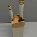 Gold White Kitchen Knife Set7Pcs Gold Titanium Coated Dishwasher Safe Knife Block Sets,Wooden Block with Built-In Sharpener,Chef Knife Set