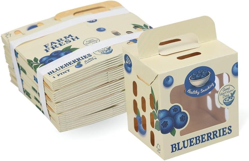 1 Pint Paper Berry Baskets  Food-Grade Produce Containers for Blueberries  Vented, Eco-Friendly, FSC-Certified Blueberry Storage Gift Boxes for Farmers Market & Home Use (Pack of 50)