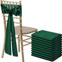 10 PCS Forest Green Satin Chair Sashes Bows Universal Chair Ribbon Ties Back Sash for Wedding Party Reception Events Banquets Hotel Event Chair Cover Decoration (7x108 inch)