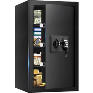 5.1 Cuft Large Home Safes Water and Fireproof with Digital Keypad & Key Lock, Fire Security Safes with 3 Removable Shelves, Anti-Pry Safe Box for Money Documents Jewelry, 23.62"H x14.96"W x 12.2"D