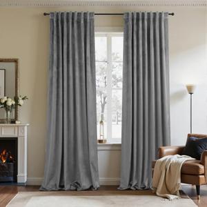 Gray Velvet Curtains 96 Inches Long Grey Thermal Insulated Thick Plush Velvet Blackout Curtains Noise Reduce Back Tab Rod Pocket Luxury Panels for Bedroom Living Room Dining 2 Panels 52x96 Inch Length