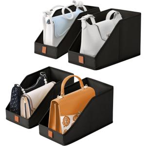 DIMJ Closet Organizers for Purses and Bag Storage, Small Storage Bins Foldable, Storage Baskets for Shelves, Wardrobe, Bedroom, Office - Fabric Cube Storage 4 Pack(Black, 5.9 x 11.8 x 6.7 in)