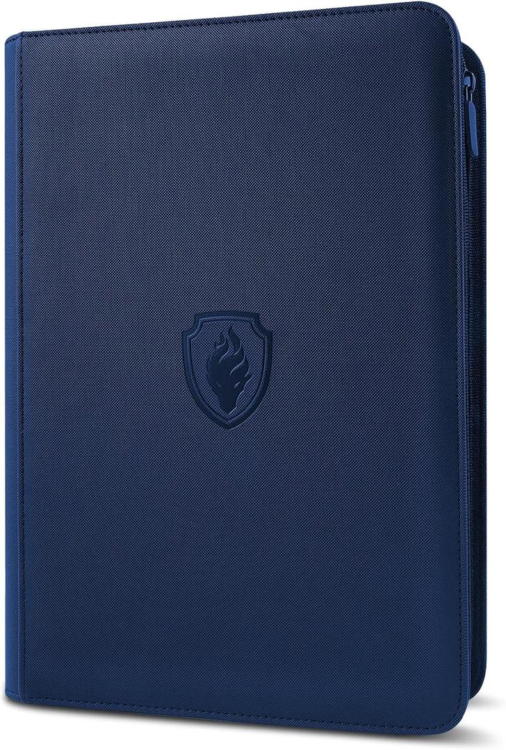Premium Zip Card Binder, Fabmaker 9 Pocket Trading Card Binder, PU Cover Zipper Card Collection Album, Sturdy 360 Side-Loading Card Folder Holder for Game & Sports Cards, Navy Blue, 9 Pocket - 13.9" x 10.5"