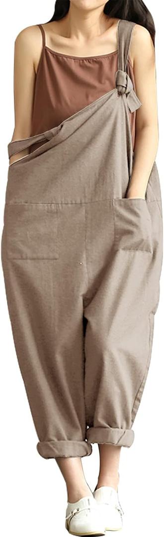 Lncropo Women's Plus Size Overalls Wide Leg Loose Baggy Jumpsuit Rompers S