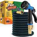 Flexi Hose with 8 Function Nozzle, 50FT - Lightweight Expandable Garden Hose, No-Kink Flexibility, 3/4 Inch Solid Brass Fittings and Double Latex Core (Blue & Black)