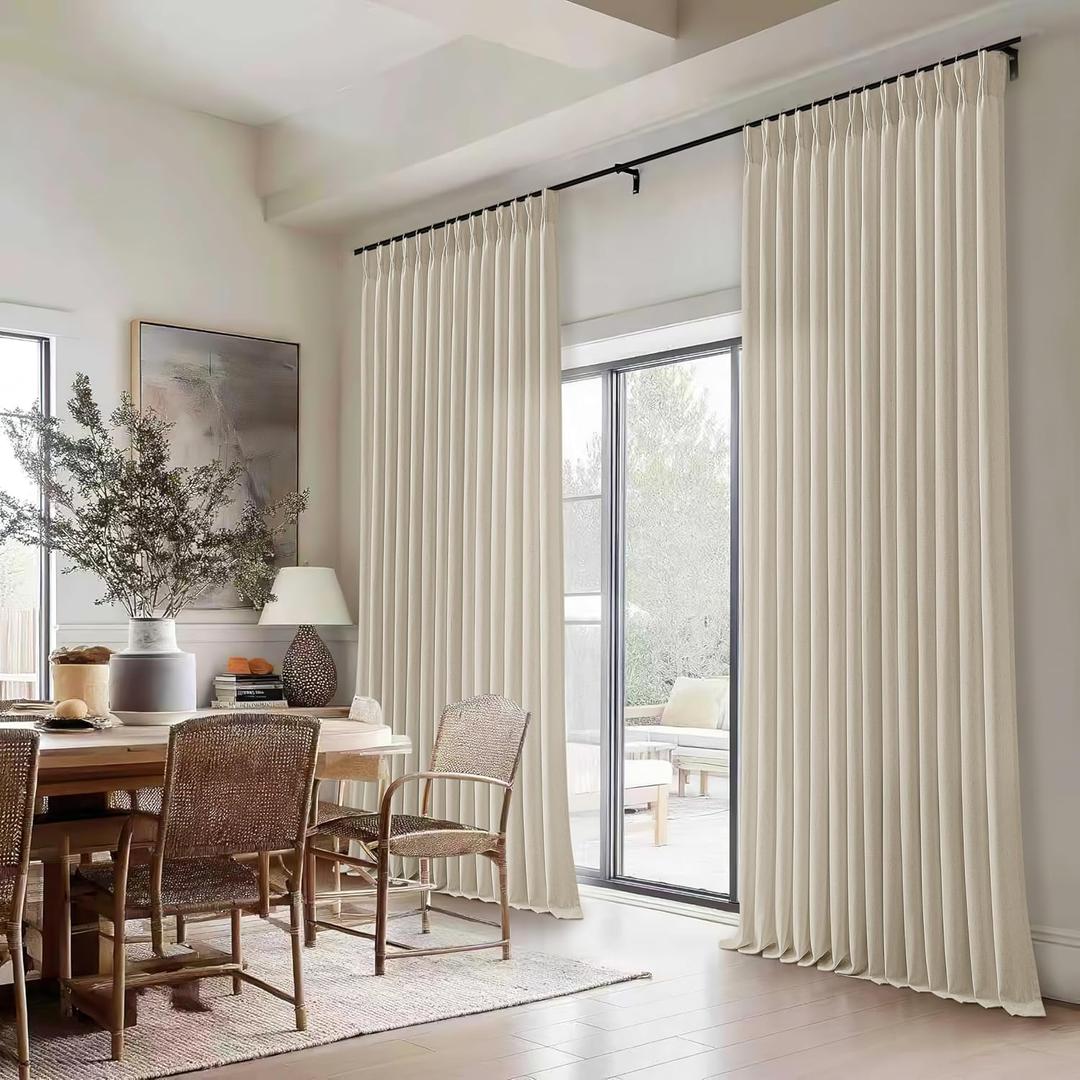 Beige Oatmeal Linen 108 Inch Curtains 70 Inch Wide for Living Room Divider Privacy Pinch Pleated Drapes Hooks Rings Back Tab Farmhouse Light Filtering Extra Wide Curtains for Patio Balcony 70x108