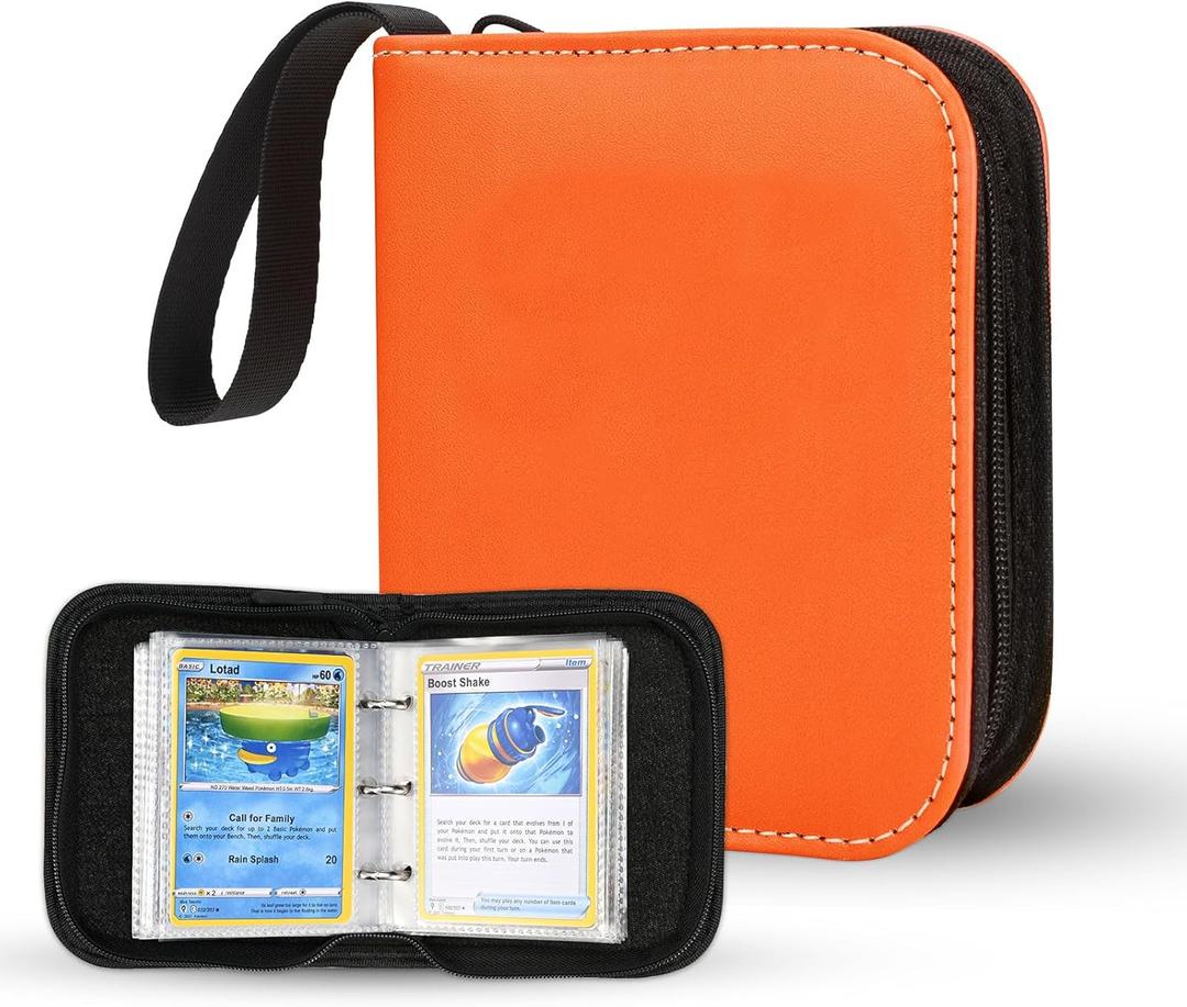 2-Pocket Trading Card Binder for TCG cards, Hold 80 Cards with 40 removable sleeves, One Card Size Collectible Trading Card Albums (ORANGE)