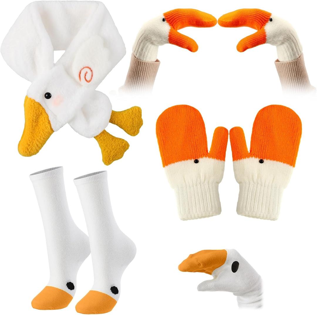 Winter Funny Silly Goose Party Gifts Set Goose Gloves Socks Scarf Funny Novelty for Women Men Boys Girls Costume Party Gifts for Family Friends Outdoor Activity Running Cycling