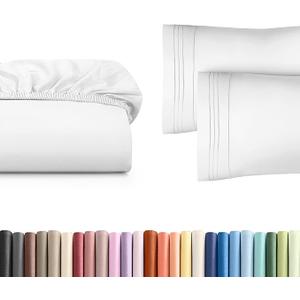 Queen Size Fitted Bed Sheet + 2 Pillowcases Bundle - Hotel Luxury Single Fitted Bottom Sheet Only - Fits Mattress w/ Deep Pockets Between 8 to 16 inches - Ultra Soft, Breathable & Wrinkle Free - Ivory
