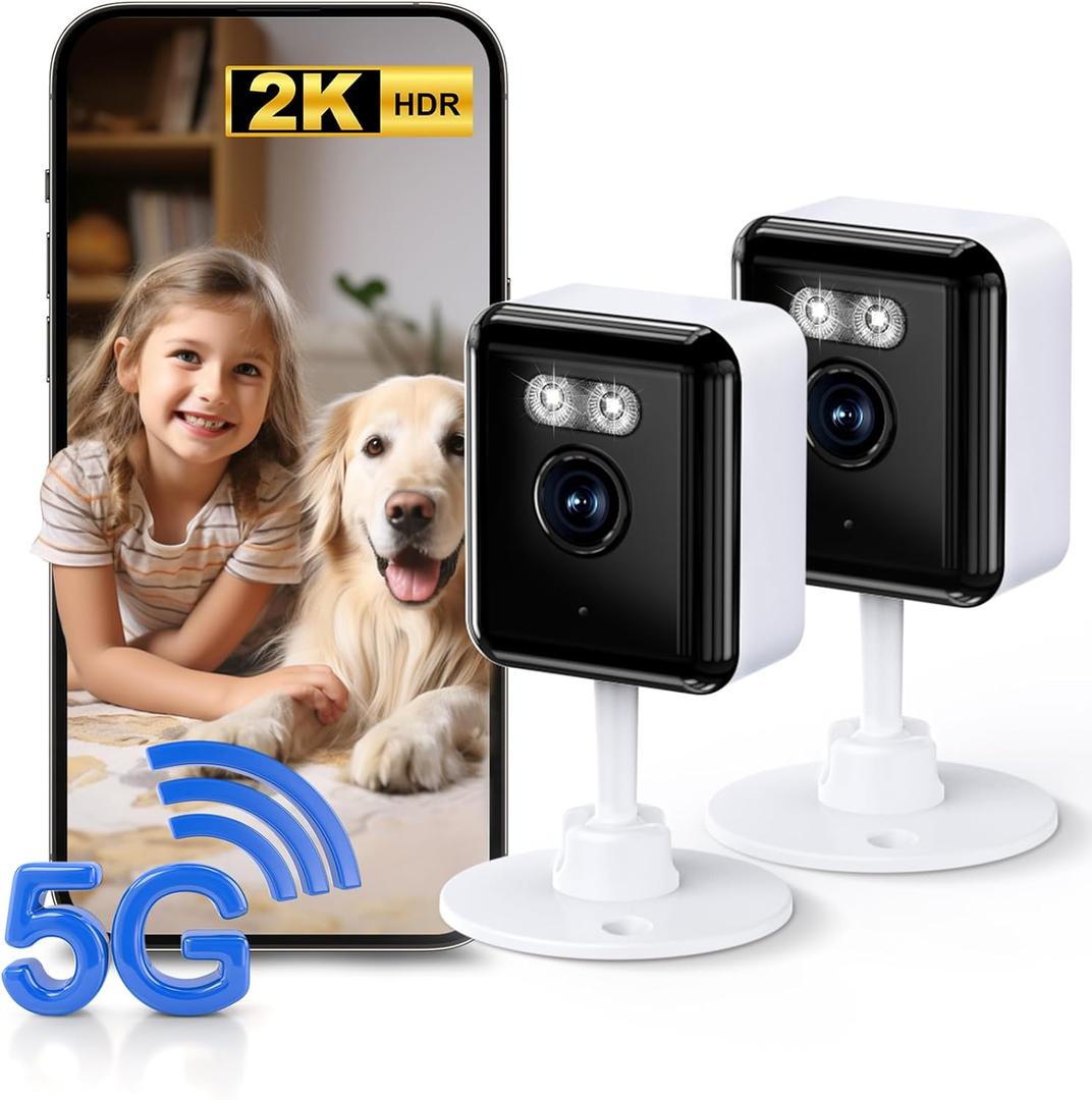 Gianteye 2K Security Camera Indoor, 2.4/5GHz WiFi Indoor Camera for Pet & Baby with US App, AI Event Detection, Smart Search, Color Night Vision, 2Way Talk, Human Detection, 2Pack