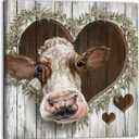 Cow Wall Decor Brown vintage cow artwork printed on canvas, perfect for decorating the kitchen, dining room, bathroom, bedroom, or living room, 20x20 in