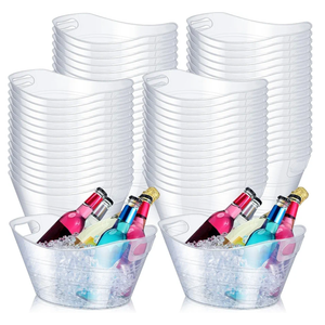 Norme 64 Pcs Oval Storage Tub with Handles, 4.5L Plastic Clear Ice Bucket Wine Beer Champagne Bottle Drink Cooler Tub for Christmas Parties Beverage, Storage Basket Gift