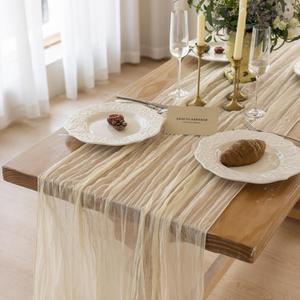 Keketoarrange Beige Table Runner Shee French Country Decor Rustic Gauze Bali Yarn Cheesecloth 120 Inch 10 FT Cheese Cloth for Wedding Baby Shower Bridal Shower Party Spring Summer Home Decorations
