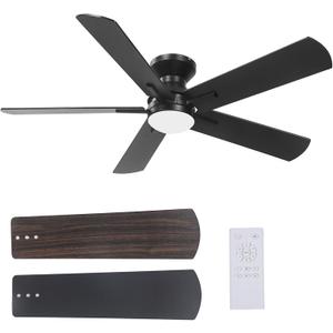 52" Ceiling Fans with Lights and Remote, Low Profile Flush Mount Modern Ceiling Fan for Bedroom, Kitchen, kids room, 6 Speeds, Quiet DC Motor, Super Bright