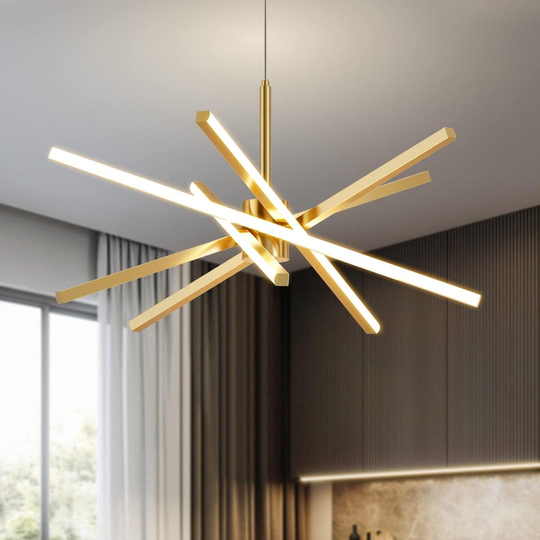 Modern Sputnik Chandelier Ceiling 82W LED Gold Pendant Light Embedded Mount Chandeliers Dining Room Light Fixtures Over Table Dimmable with Remote Control for Living Room Kitchen Bedroom 31.5 inches, 29.5 inches x 59 inches