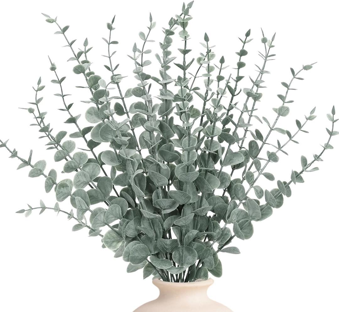 24pcs Artificial Eucalyptus Stems, Fake Greenery Leaves for Floral Arrangements, Home Office, Wedding Centerpiece, Christmas Party Decor