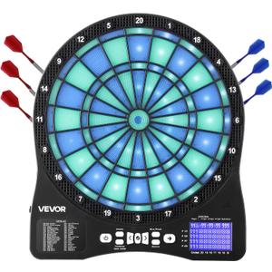VEVOR Electronic Dart Board, LED-Illuminated Target Dartboard with 48 Games & 500+ Variations, Includes 6 Dart Shafts with Flights & 50 Soft Tips, Cricket Scoring LCD Screen - Supports Up to 8 Players