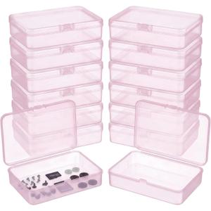 LJY 12 Pieces Rectangular Empty Mini Plastic Organizer Storage Box Containers with Hinged Lids (4.5 x 3.3 x 1.1 inch, Pink)
