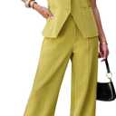 luvamia Vest Pants Suits for Women Dressy 2 Piece Business Casual Outfits Sleeveless Blazer Wide Leg Pants Pantsuit Sets