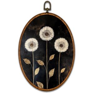 BCUANGD Vintage Dandelion Oval Wall Art Decor - Rustic Retro Floral Botanical Wall Art Canvas Frame Artwork Prints, Black Mid Century Modern Round Wall Hanging Decorations for Home Bedroom, 8.6"x11.4"