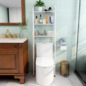 3-Shelf Bathroom Organizer Over The Toilet Space Saver Over The Toilet Rack Bathroom Corner Stand Storage Organizer (White), 19.68 inches x 9.45 inches x 63.78 inches