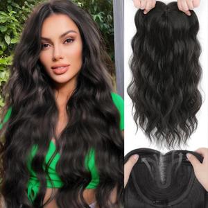Hair Toppers for Women, 20 Inch Hand Tied Breathable Toppers Hair pieces for Women with Thinning Crown Curtain Bangs Mix Human Hair Clip in Curly Lightweight Wiglets(Dark Brown)