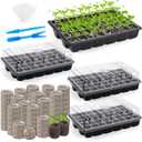 3 Pack Seed Starter Tray Kit 120-Cells Germination Starter Tray with Humidity Dome and Base Including 120 Peat Pellets, Plant Labels, Tool, Plastic Plant Growing Tray for Garden Planting, Black