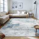 9'x12' Washable Area Rug - Modern Abstract Large Carpet for Living Room, Bedroom & Dining Room, Stain Resistant, Soft, Non-Slip, Machine Washable (Blue Grey)