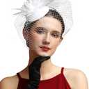 Fascinators Hat Feather Headband Women's Fascinators Tea Party Headwear with Clip Derby Hat for Girls and Women (5 White)