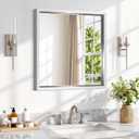 COFENY Bathroom Mirror, 24x24 Brushed Silver Square Mirrors, Thickened Deep Metal Frame Small Bathroom Vanity Mirrors for Over Sink, Bedroom, Entryway, HD Tempered Glass, Horizontally or Vertically