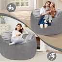 Homguava 4 FT Bean Bag Chair: 4' Bean Bags with Memory Foam Filled, Large Beanbag Chairs Soft Sofa with Dutch Velvet Cover-Light Grey