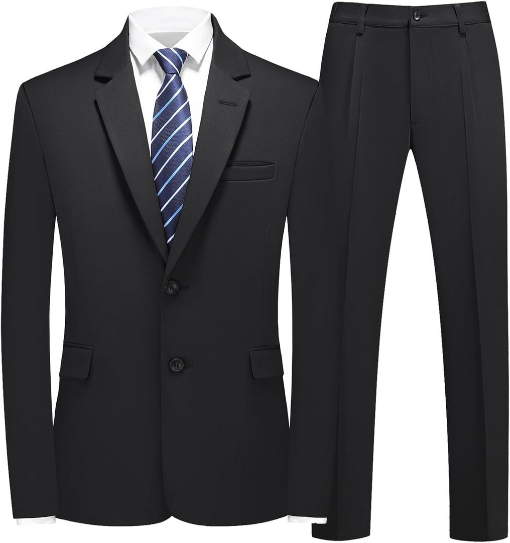 Mens Classical Business Suit, 2 Piece Set Casual Blazer Jacket Pants, Formal Dress Suit, Tuxedo for Wedding Prom (Small, Black)