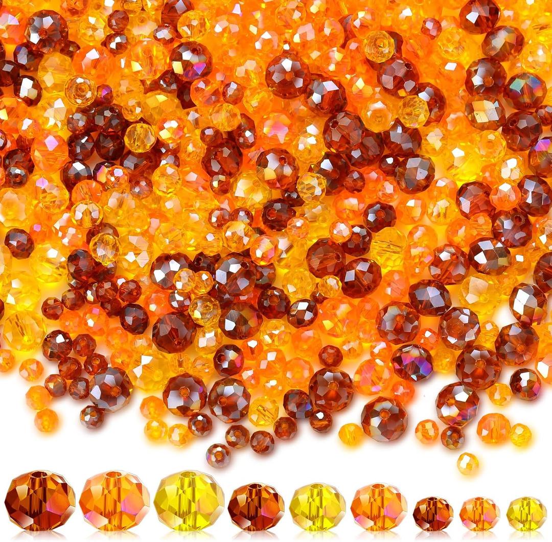 Kigeli 1350 Pcs Thanksgiving Crystal Beads for Jewelry Making AB Bulk Faceted Glass Gemstone Beads for Thanksgiving DIY Necklace Bracelet Earring (Brown, Orange, Yellow, 4/6/8 mm)