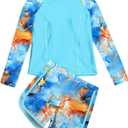 Vogseek Girls Rash Guard Swimsuits 2 Piece Bathing Suit UPF 50+ Summer Swimwear(7-8 Years, Blue Yellow)