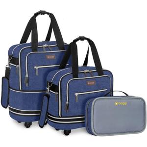 biaggi Zipsak Boost! Foldable Underseat Carry-On Expands to Full Size Carry-On - Custom Sized Packing Cube Included -(Navy Blue)