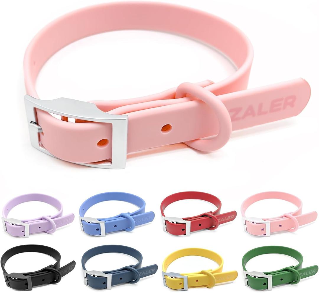 ZALER Waterproof Dog Collar, Adjustable Odor Proof Dog Collars Easy to Clean, Soft Comfortable Pet Collars for Small Dogs Pink, ( Length:8.6''-12.6''; Width:0.75'')