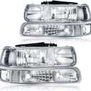 Headlight Assembly, Compatible with 1999 2000 2001 2002 Chevy Silverado 1500 2500/2001-2002 Silverado 1500HD 2500HD 3500HD Chrome Housing Clear Reflector