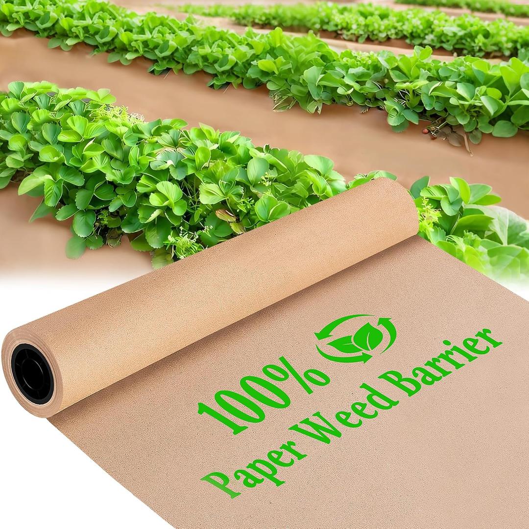 DECOHS 4 x 50 Ft Biodegradable Paper Weed Barrier- Heavy Duty Biodegradable Garden Bed Grass- Garden Paper Weed Control Barrier Weed Grass Blocker for Outdoor Garden Lawn
