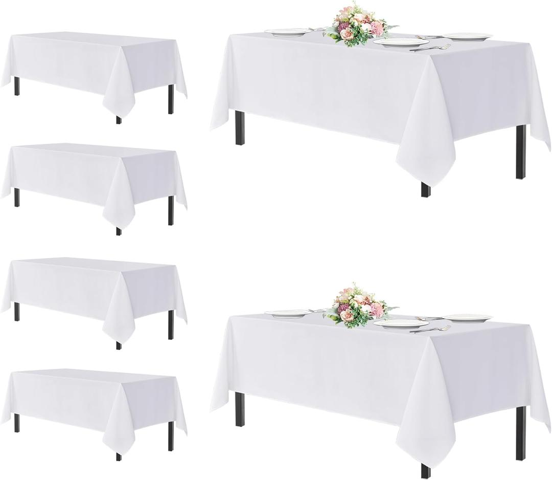sancua White Tablecloths for 6 Foot Rectangle Tables, 6 Pack - Washable Polyester Fabric Table Cover for Wedding Wedding, Birthday Party, Banquet Reception, 54x108 Inch