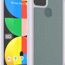 TUDIA Clear Carbon Fiber Compatible with Google Pixel 5a Case 5G, [Lucion] Shock-Absorbent Transparent Slim TPU Carbon Hybrid Bumper Case for Pixel 5a 5G, Light Purple 